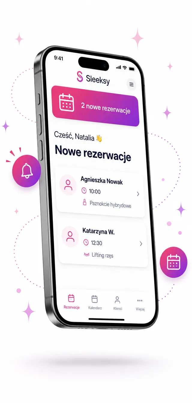Sleeksy · 08:00 · Dwie nowe rezerwacje.